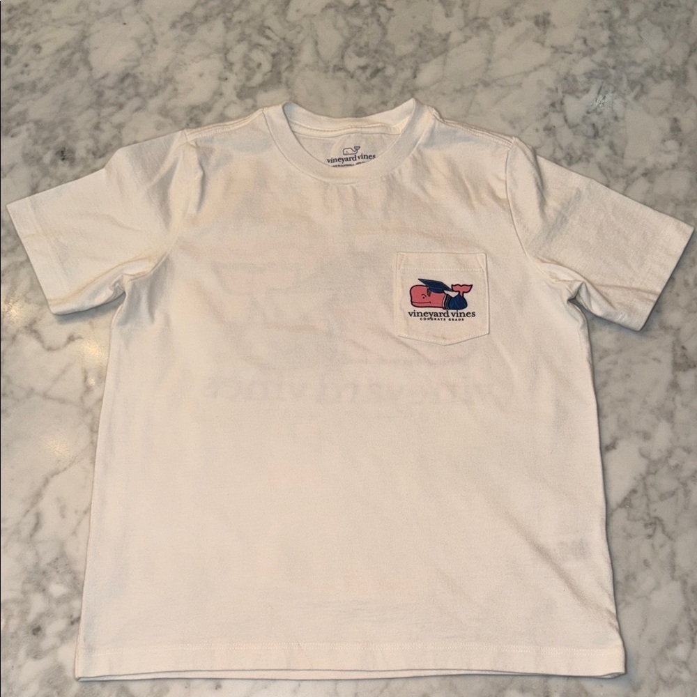 Vineyard Vines Kids Graduation Day White Tee with Pink Whale Logo 7Y